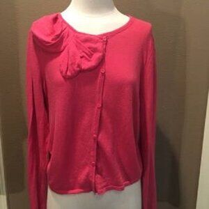 Cabi Cashmere Cardigan Hot Pink Button Sweater Swanky Ruched Bow Medium #492